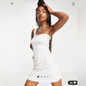 lettuce edge one shoulder white mini dress